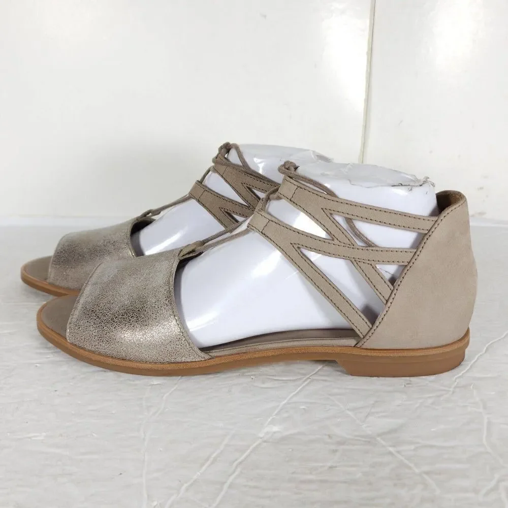 Paul Green Women's Morea US 8,5 Uk 6 Leather Metallic Taupe Lace-Up Sandals